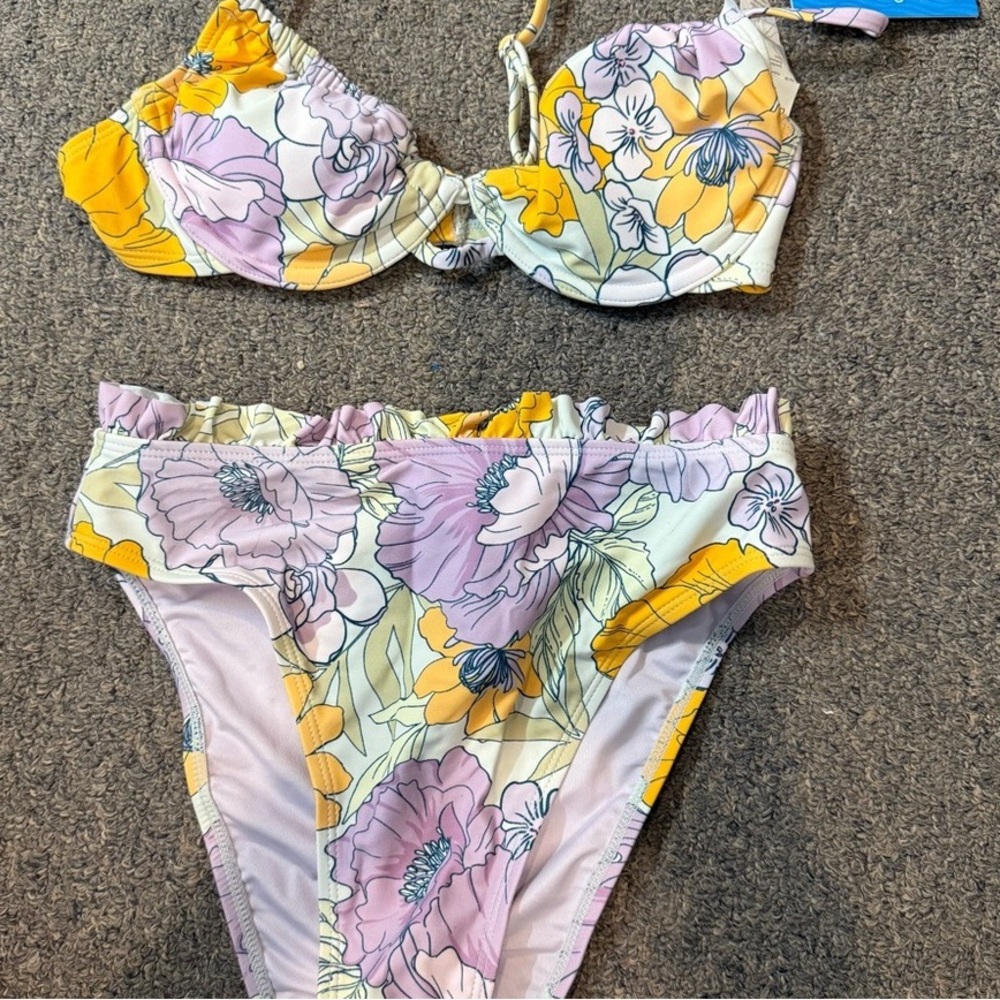 Floral Bikini Set in Yellow and Purple
